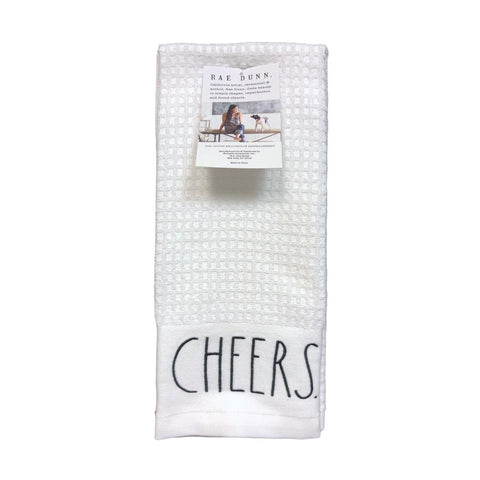 Rae Dunn Christmas Kitchen Towels Set of 2 White CHEERS - BON APPETIT  Black LL Letter