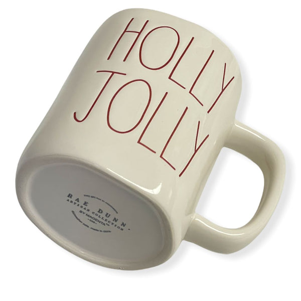 Rae Dunn HOLLY JOLLY LL Christmas Holiday White Coffee Tea Mug