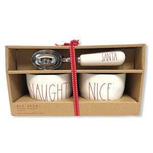 Rae Dunn By Magenta Ice Cream Scoop and Bowls Nice and Naughty set
