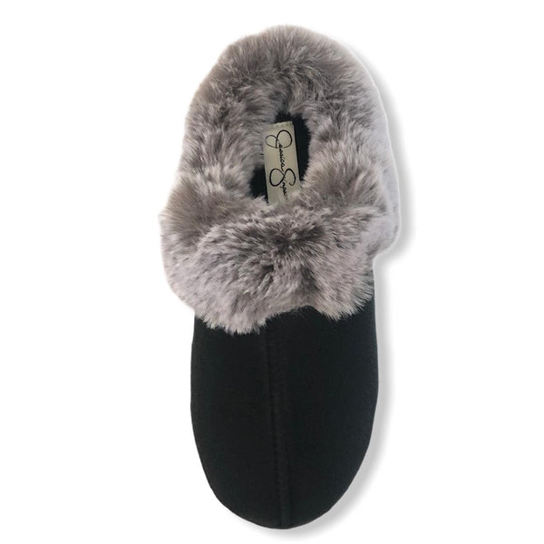 Jessica Simpson Women's Comfy Faux Fur House Slipper Scuff Memory Foam Slip on Anti-skid Sole, L 8-9