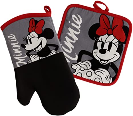 Disney Minnie Mouse Over Sized Oven Mitt & Pot Holder Dark Gray Red Black