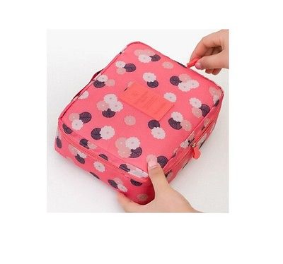 Travel Cosmetic Toiletry Case Pink Flower Organizer Storage Necessarie Bag