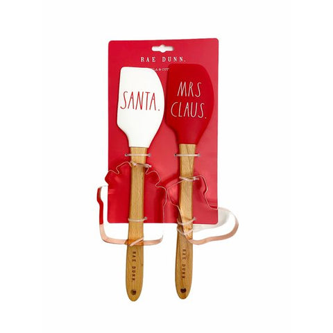 Rae Dunn SANTA & MRS CLAUS Spatula Cutter Set