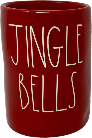 Rae Dunn JINGLE BELLS Candle - RED Ceramic - Christmas themed - 13.2 oz