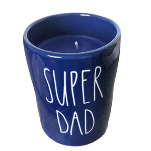 Rae Dunn SUPER DAD Candle blue Ceramic