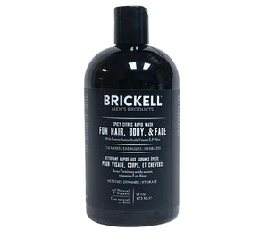 Brickell Men's Rapid Wash - 3 In 1 Body Wash For Men - Natural & Organic 16oz
