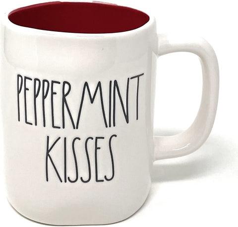 Rae Dunn White PEPPERMINT KISSES Mug RED inside Ceramic Coffee Mug