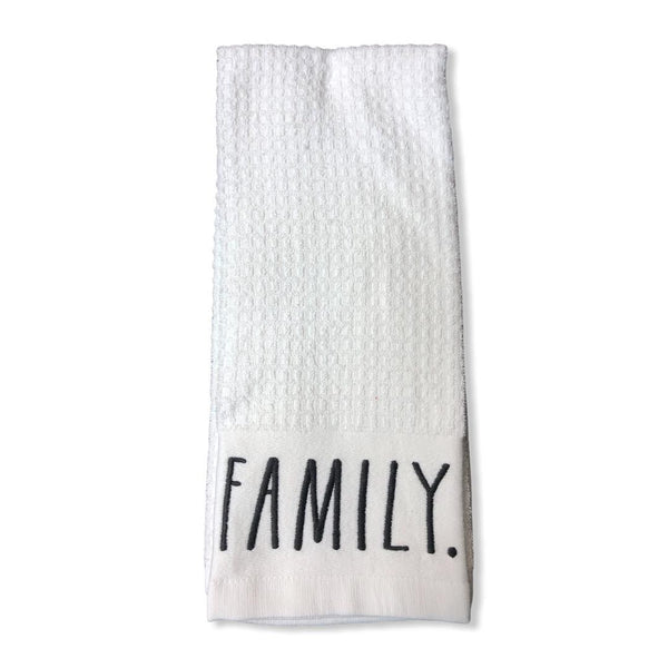 Rae Dunn Christmas Kitchen Towels Set of 2 White LOVE - FAMILY