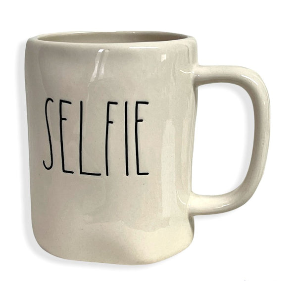 Rae Dunn By Magenta White SELFIE Ceramic Mug with Black LL Name Letter Tea Mug