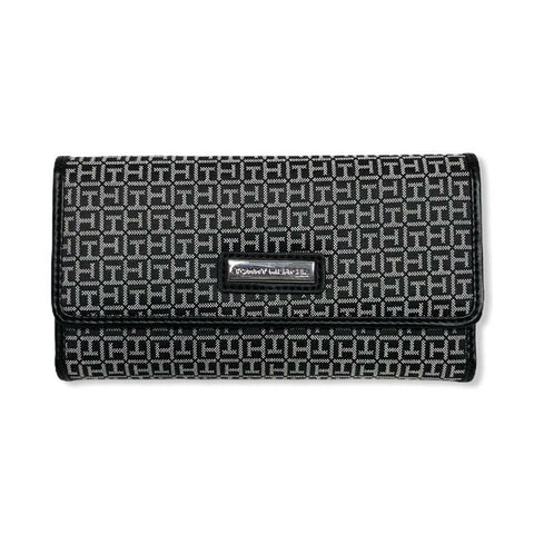 Tommy Hilfiger Womens Wallet Snap Closure Trifold Casual Checkbook - Black TH Monogram