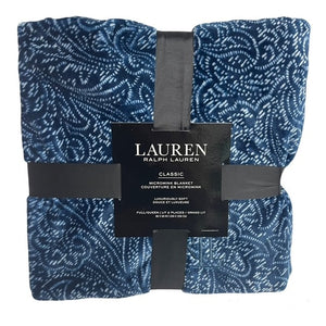 Ralph Lauren Plush Micromink Full/Queen Blanket | Classic Ralph Lauren Monogrammed  Blue