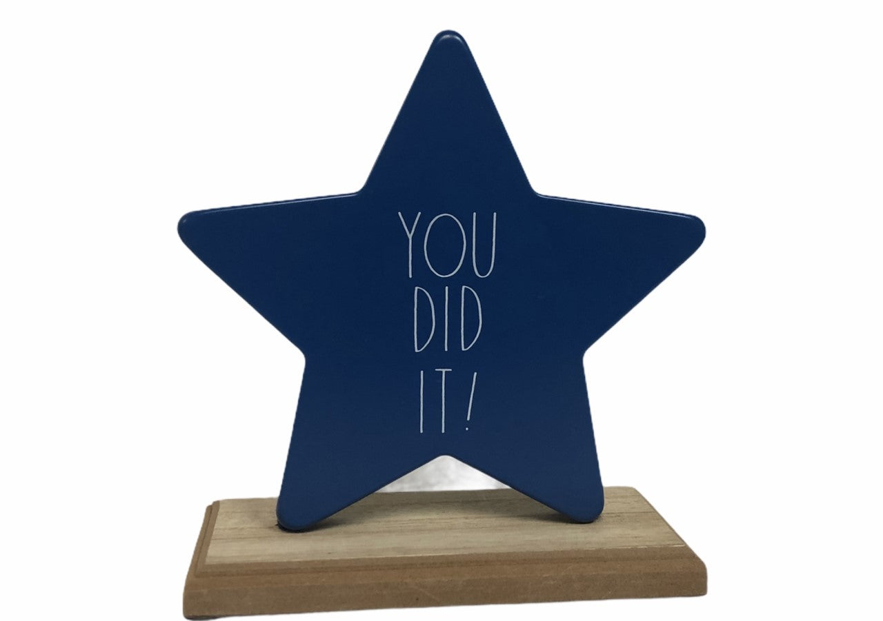 Rae Dunn Blue Star “You Did It!” Metal Sign Decor
