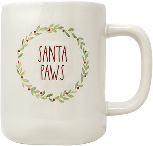 Rae Dunn White SANTA PAWS Mug for Christmas with Red LL Letter Tea Mug