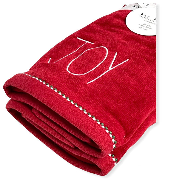 Rae Dunn Hand Towels Red Set of 2  - JOY LL White 16'x 30' Christmas Holiday