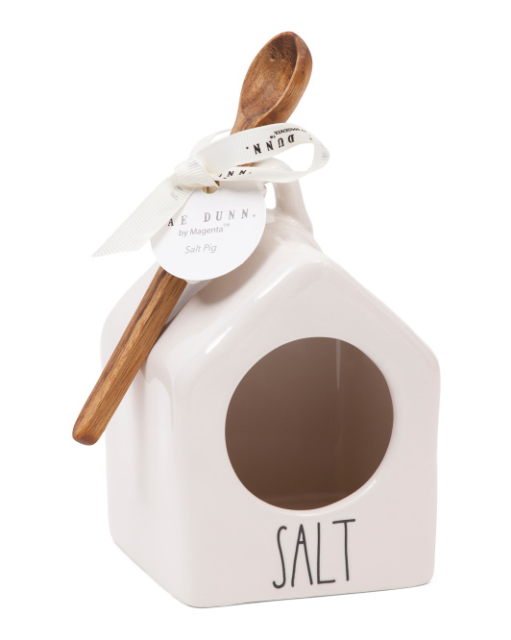Rae Dunn Ceramic Salt with Wood Spoon