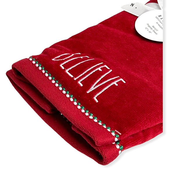 Rae Dunn Fingertip Towels Set of 2 Red - BELIEVE LL White 12'x 18' Holiday