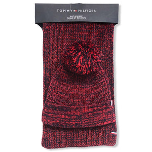 Tommy Hilfiger Logo Hat and Scarf Set Red  and Navy