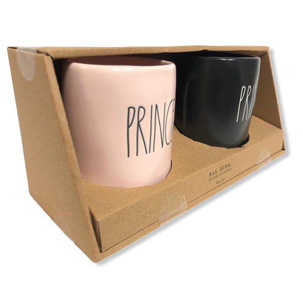 Rae Dunn By Magenta Ceramic Pink PRINCESS & Black PRINCE Coffee Mug LL Letter Tea Mug Set