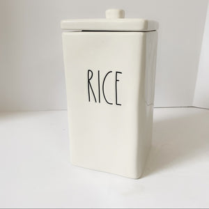 Rae Dunn Ceramic Canister RICE  LL Letter Ceramic Square Canister with Lid