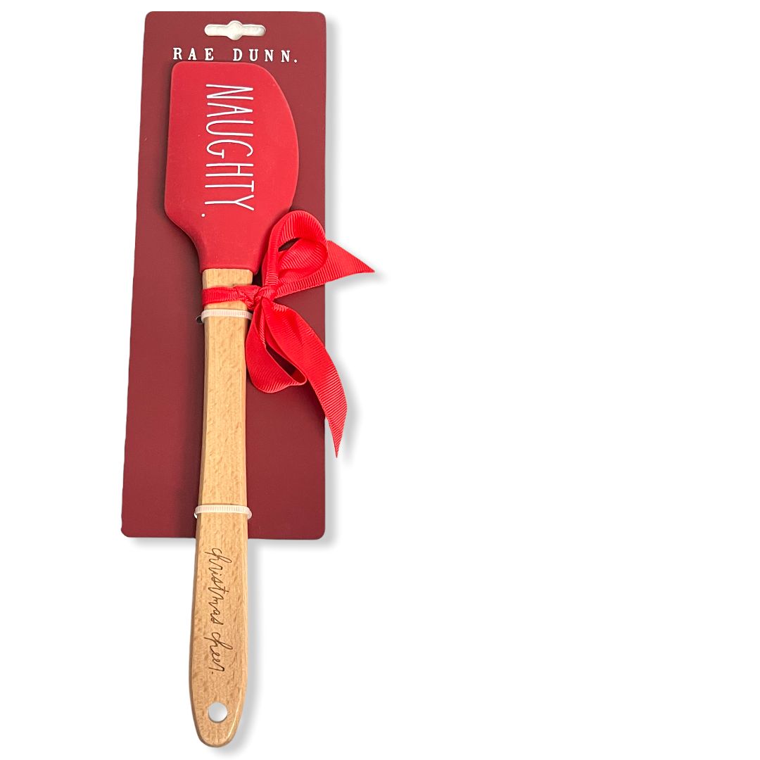 Rae Dunn Red NAUGHTY Silicone Spatula LL Letter with Wood Handle Holiday Gift