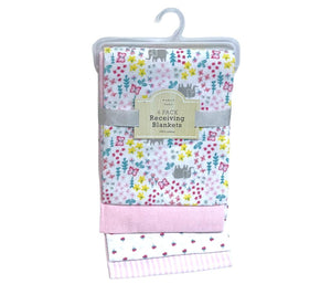 Modern Baby 4 Packs Receiving Blankets- Pink and White