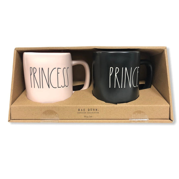 Rae Dunn By Magenta Ceramic Pink PRINCESS & Black PRINCE Coffee Mug LL Letter Tea Mug Set