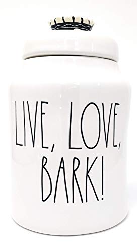 Rae Dunn by Magenta, Unique with Perfect Imperfections. Live, Love, BARK Canister. Ceramic, Beige, Black LL. 9in x 6in x 6in