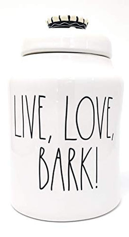 Rae Dunn by Magenta, Unique with Perfect Imperfections. Live, Love, BARK Canister. Ceramic, Beige, Black LL. 9in x 6in x 6in