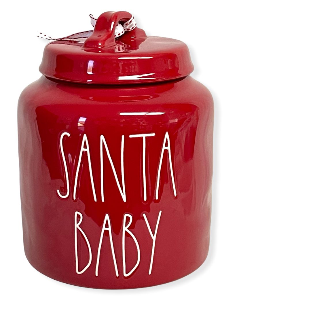 Rae Dunn SANTA BABY Red Ceramic LL Canister With White Letters Christmas Gift