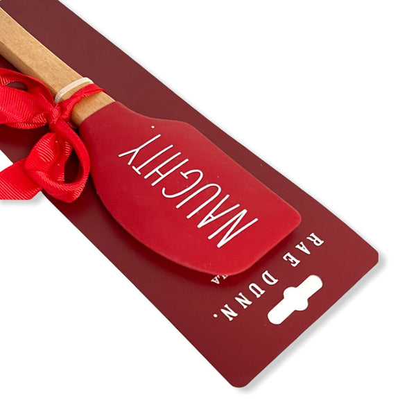 Rae Dunn Red NAUGHTY Silicone Spatula LL Letter with Wood Handle Holiday Gift