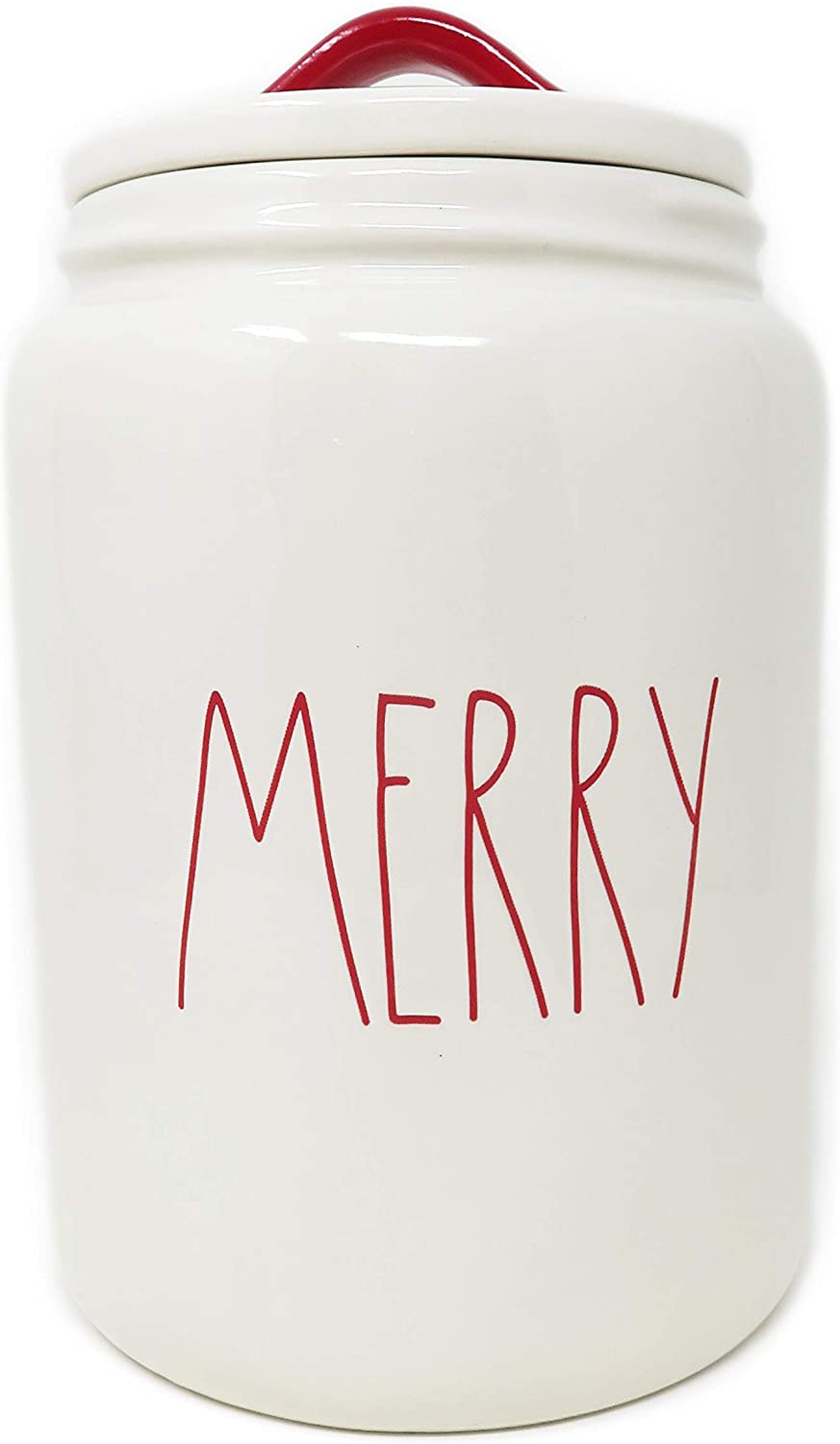 Rae Dunn By Magenta MERRY Ceramic LL Large Canister With Red Letters
