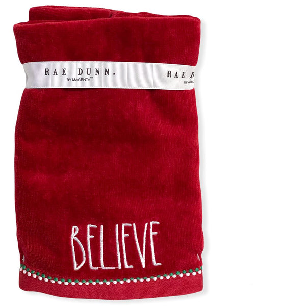 Rae Dunn Fingertip Towels Set of 2 Red - BELIEVE LL White 12'x 18' Holiday