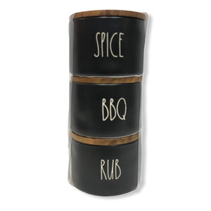 Rae Dunn SPICE BBQ RUB Stackable Black Cellars w/ Wooden Lids