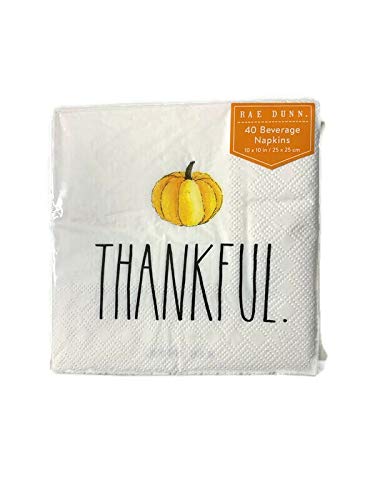 Rae Dunn THANKFUL Paper Napkins with Pumpkin 40 count, 13"x 13"