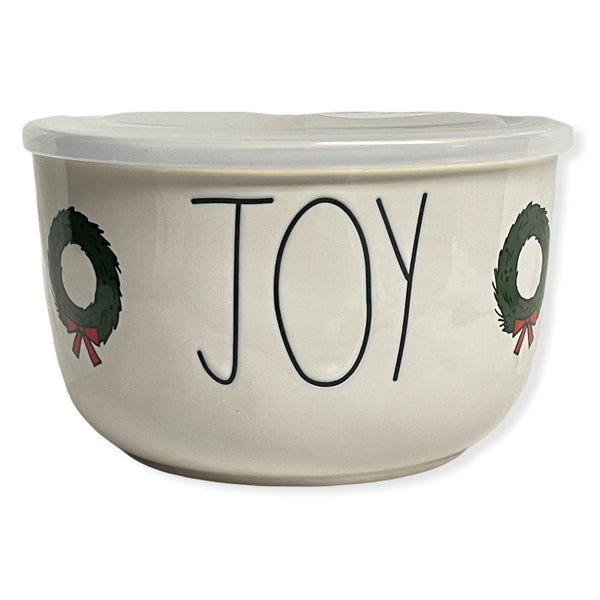 Rae Dunn White Ceramic Bowl "JOY" LL Font w/ Lid 7"
