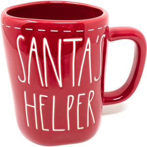 Rae Dunn SANTA'S HELPER Coffee Mug Cup RED - Ceramic - Christmas themed