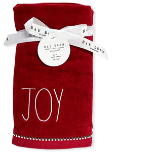 Rae Dunn Hand Towels Red Set of 2  - JOY LL White 16'x 30' Christmas Holiday