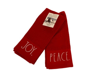 Rae Dunn Christmas Kitchen Towels Set of 2 Red Joy & Peace
