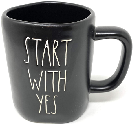 Rae Dunn START WITH YES Ceramic Black Mug