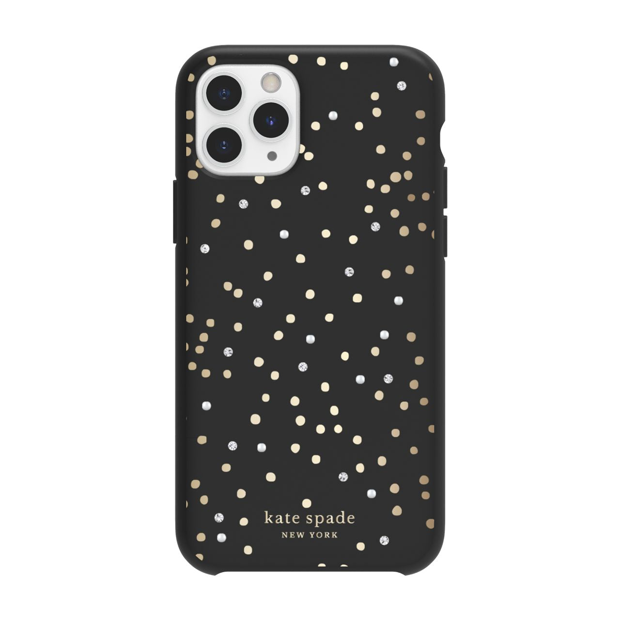 kate spade Protective Hardshell Case for iPhone 11 Pro, Soft Touch Disco Dots Black/Gold/Crystal Gems/Pearls