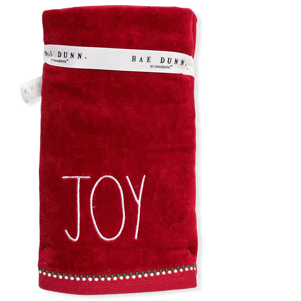 Rae Dunn Hand Towels Red Set of 2  - JOY LL White 16'x 30' Christmas Holiday