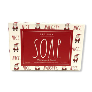 Rae Dunn SOAP Mistletoe & Tinsel Body Bar Soap With Shea Butter Nice Naughty