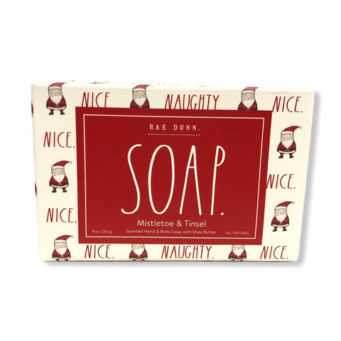 Rae Dunn SOAP Mistletoe & Tinsel Body Bar Soap With Shea Butter Nice Naughty