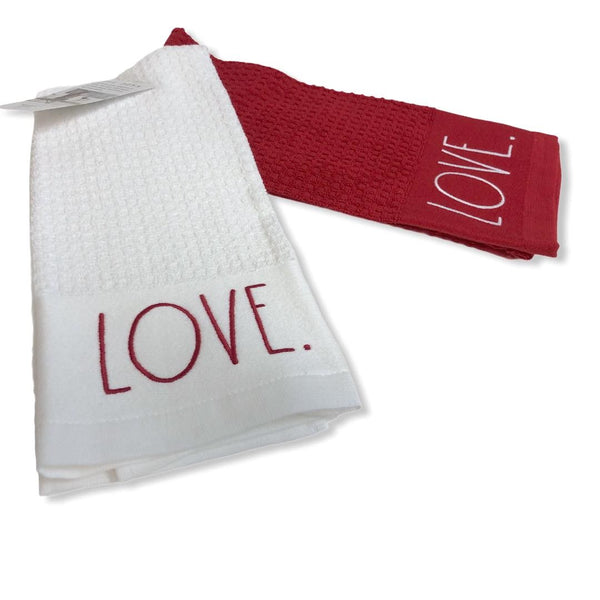 Rae Dunn Kitchen Towels Set of 2 Red & White  LOVE LL Letter