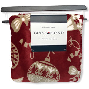 Tommy Hilfiger Red Christmas Reversible Sherpa & Velvet Plush Throw 50" X 60"