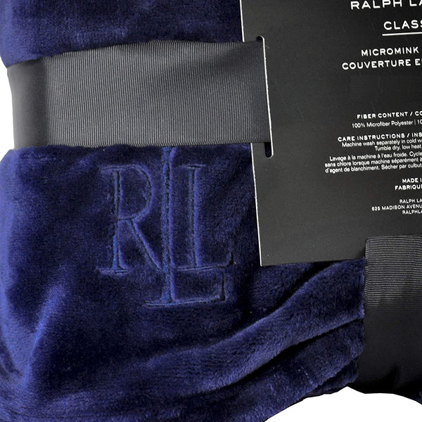 Lauren Ralph Lauren Classic Micromink Plush Full/Queen 90" X 90" Blanket Navy