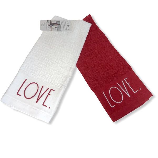 Rae Dunn Kitchen Towels Set of 2 Red & White  LOVE LL Letter