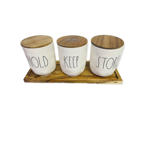 Rae Dunn “Hold Keep Store” Jar Set