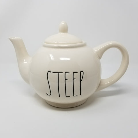 Rae Dunn white large ceramic "STEEP" teapot.