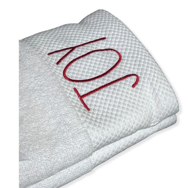 Rae Dunn Hand Towels White Set of 2 - JOY LL Red 16'x 30' Christmas Holiday Bathroom & Home Decor